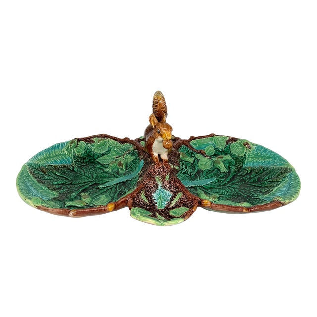 A George Jones Majolica Rustic Server, Squirrel With Nut, English, Ca. 1873 For Sale