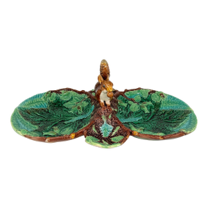 A George Jones Majolica Rustic Server, Squirrel With Nut, English, Ca. 1873