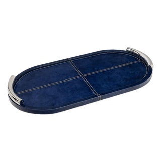 Hayes Leather Tray Oval, Blue For Sale
