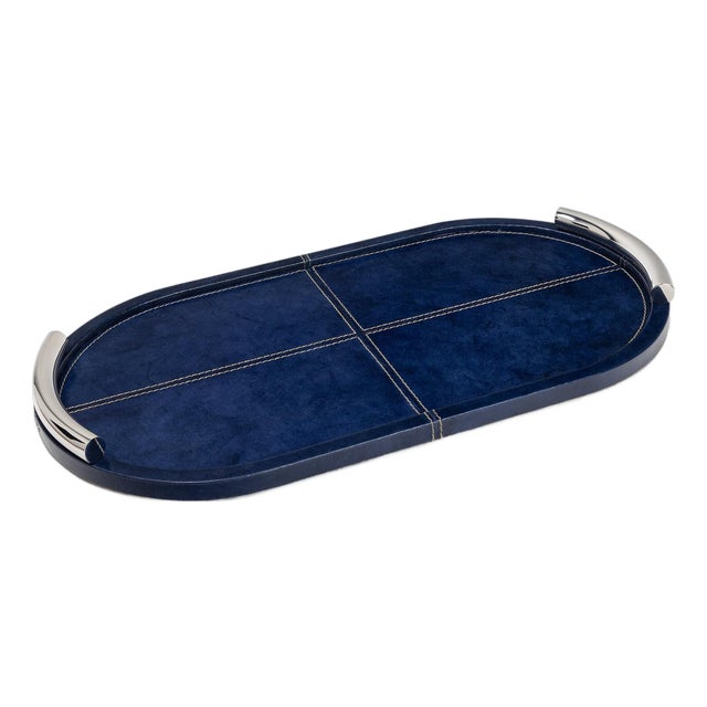 Regina Andrew Hayes Leather Tray Oval, Blue For Sale