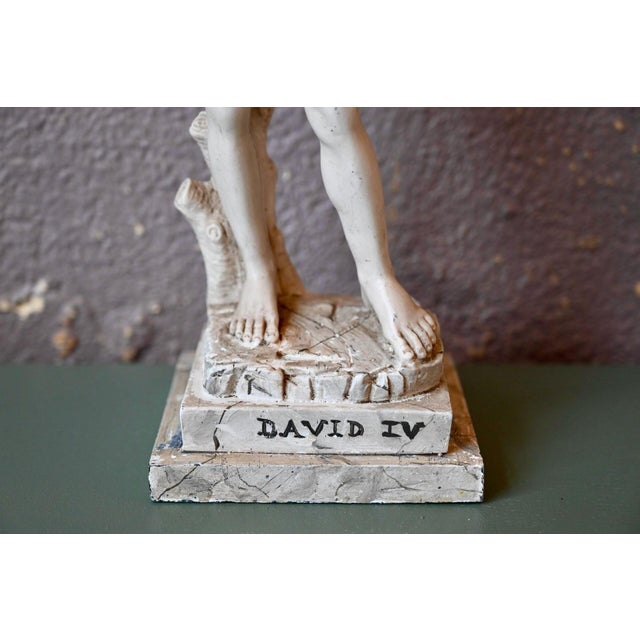 Metal Antique Michelangelo's Nude David Statuette Reproduction with a Marble Effect, 1960s For Sale - Image 7 of 8