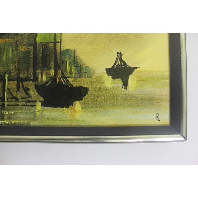 Signed Vintage Oil Paintings, Marina Sailboats, Mid-Century Nautical Art Framed, a Pair For Sale - Image 14 of 14