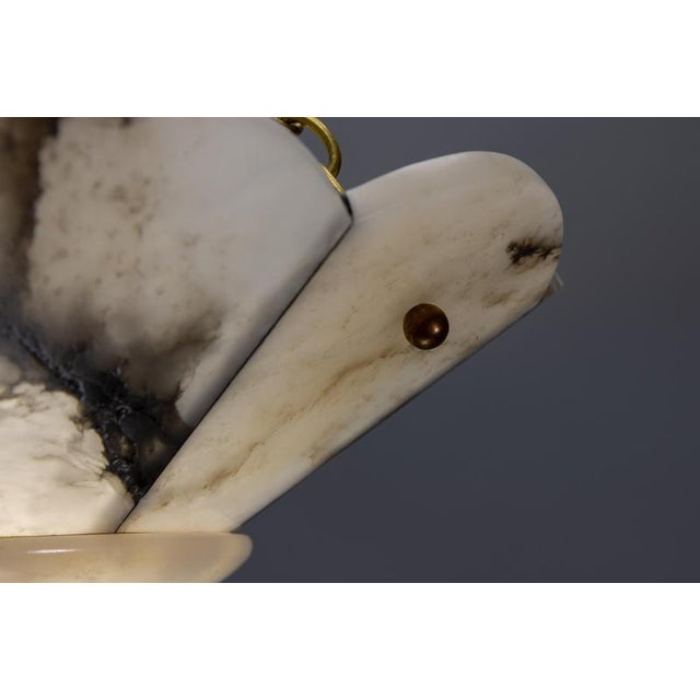 French Art Deco Alabaster and Brass Pendant Light with Segmented Shade, 1920s For Sale - Image 3 of 18