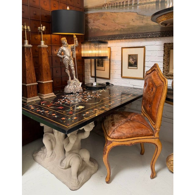 Roman Pietra Dura Inlaid Marble Table Stone Putti Base.