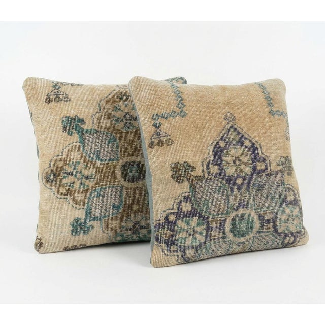 Mid-Century Modern Anatolian Rug Pillow Cover 20'' X 20'' - Set of Two For Sale - Image 3 of 4