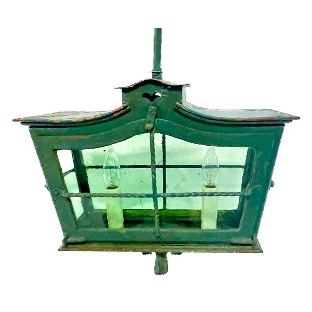 Pair of Antique French Green Lantern Pendants For Sale - Image 4 of 12