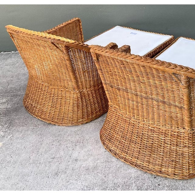 Vintage Braided Rattan Chaise Lounges - Pair For Sale - Image 13 of 15