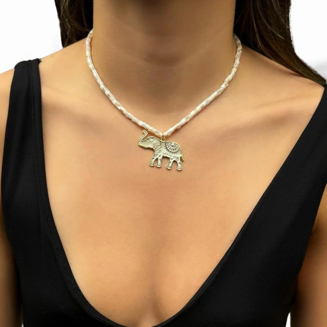 Luck & Prosperity Elephant White Pearl Choker Necklace For Sale - Image 4 of 8