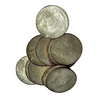 Vintage Capiz Shell and Brass Coasters 12 For Sale
