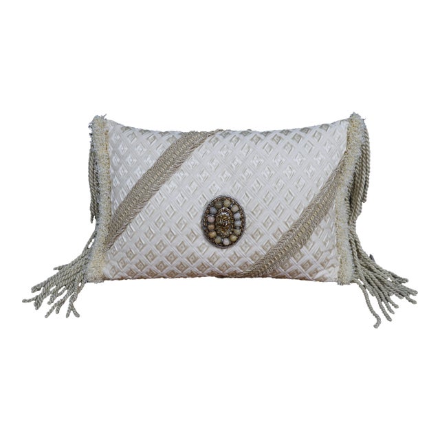 Decorative Ivory Brooch & Tassel Pillow For Sale