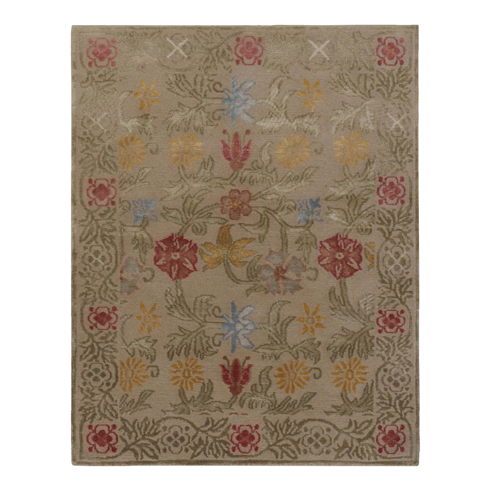 Rug & Kilim’s Spanish European Style Rug in Beige With Floral Patterns ...