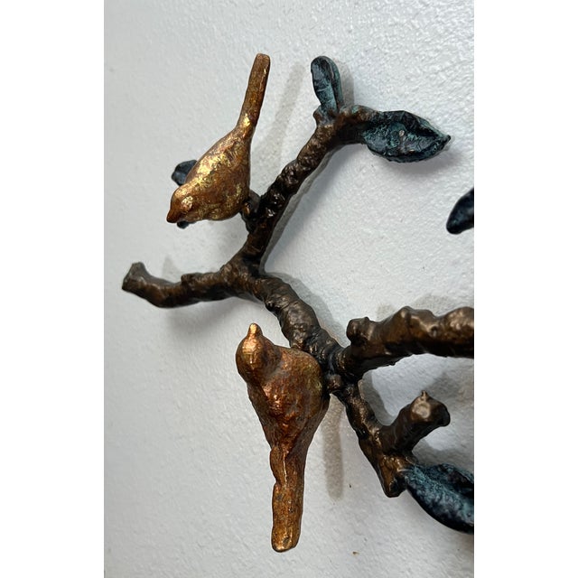 Vintage Cast Metal Birds on Branch Wall Sculpture With Verdigris Patina For Sale - Image 4 of 12