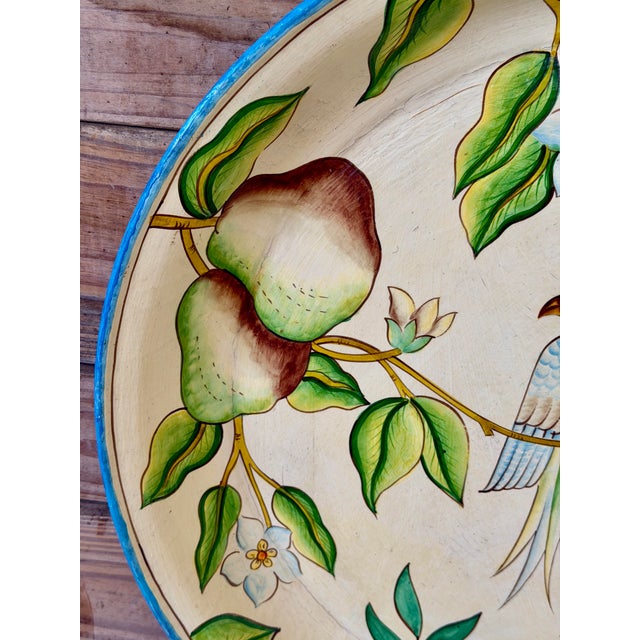 Boho Chic Vintage Hand-Painted Tropical Bird Papier-Mâché Tray For Sale - Image 3 of 10