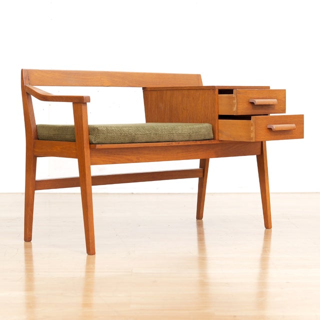 1960s Mid Century Entryway Bench in Teak & Green For Sale - Image 4 of 10