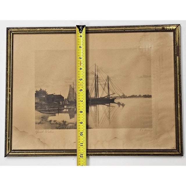 Antique Nineteenth Century Nautical Lithograph Quiet Waters by C. H. Harris Framed For Sale - Image 10 of 10