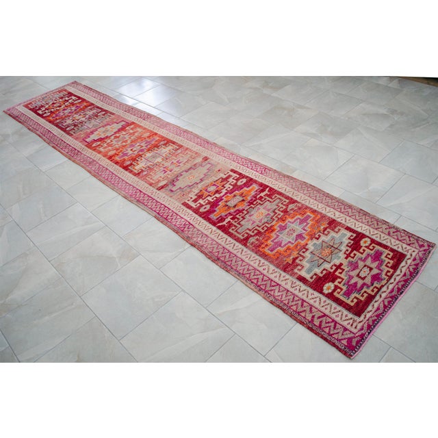 Textile Hand-Knotted Kurdish Runner Rug . Tribal Long Runner Rug - 2′10″ × 14′5″ For Sale - Image 7 of 14