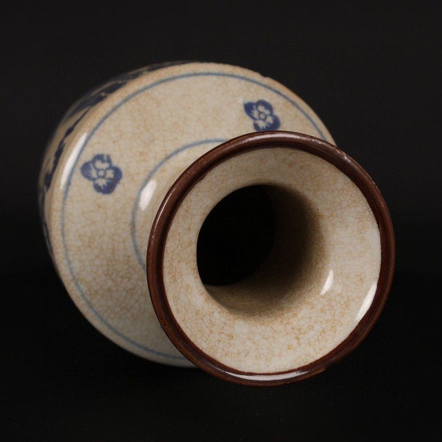 Blue Vintage Blue & White Rouleau Vase With Crackle Glaze For Sale - Image 8 of 9