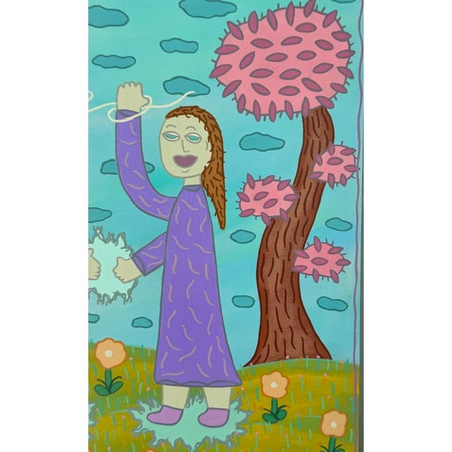 Baby Blue Original Acrylic Folk Art Painting From Renowned Key West Artist 'Reaching for the Sky' For Sale - Image 8 of 9
