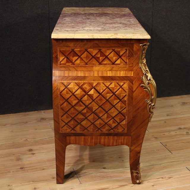 French Louis XV Style Inlaid Chest of Drawers, 1950s For Sale - Image 4 of 13