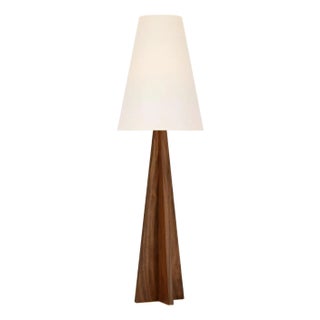 Kelly Wearstler by Visual Comfort Signature Crue 66" Floor Lamp in Natural Walnut with Linen Shade For Sale