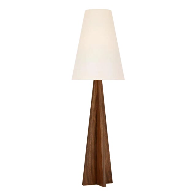 Kelly Wearstler by Visual Comfort Signature Crue 66" Floor Lamp in Natural Walnut with Linen Shade For Sale