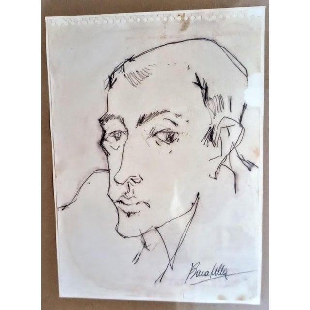 Ink drawing "portrait of a journalist" by paolo baratella, 1935 - 2023. the painting portrays the well-known journalist...