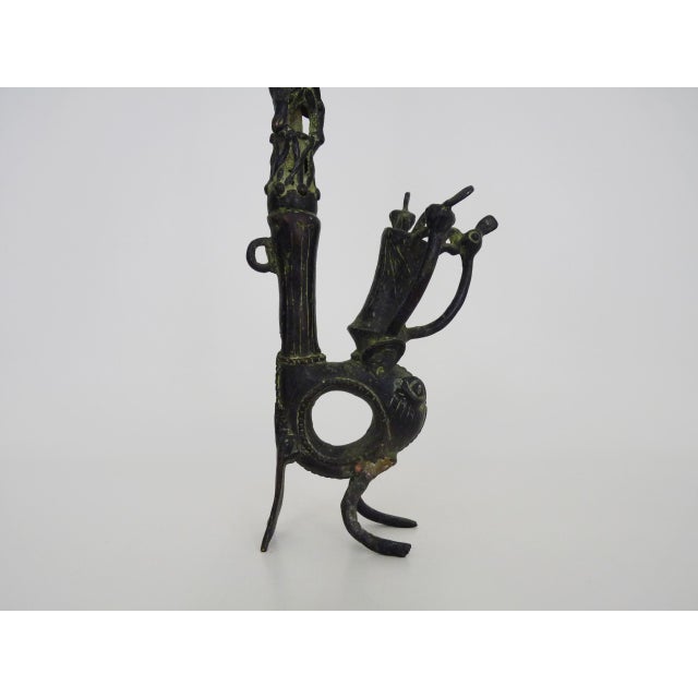 Forest Green Large Vintage Zoomorphic Bamoun Bronze Pipe Cameroon, 1960s For Sale - Image 8 of 11
