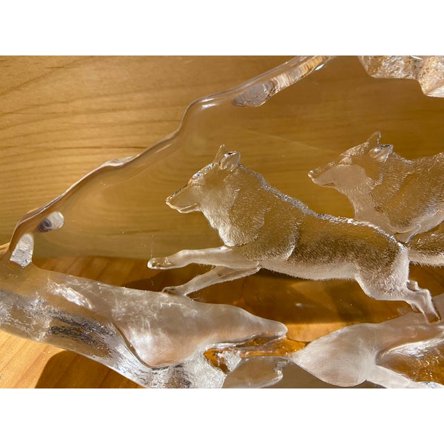 Mats Jonasson Stunning Mats Jonasson Signed Swedish Art Glass Running Wolf Pair Crystal Sculpture - 10" For Sale - Image 4 of 17