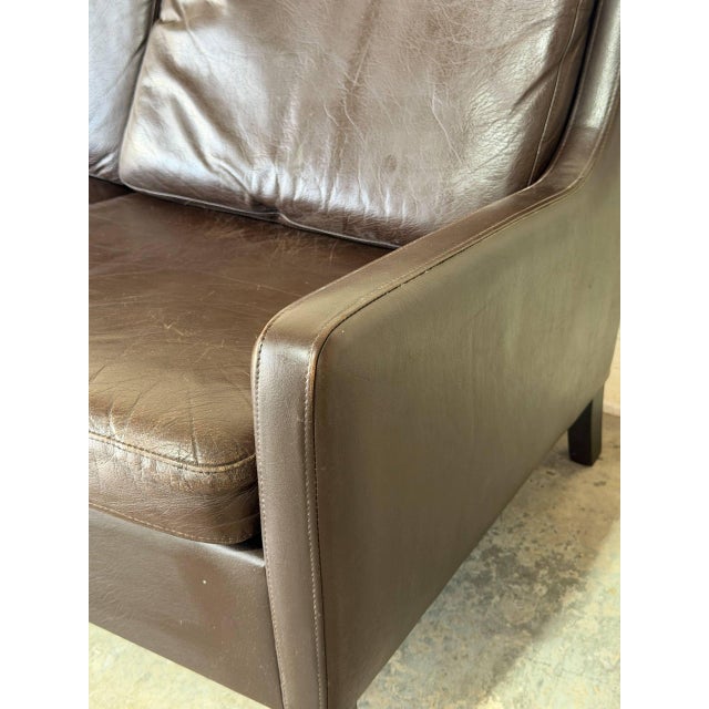 Dark Brown Leather Three-Seater Sofa With Black Legs Danish Mid-Century Modern 1970s For Sale - Image 10 of 11