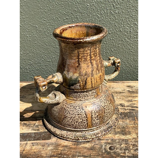 Vintage Original 2 Handle Studio Pottery Vase For Sale - Image 9 of 12