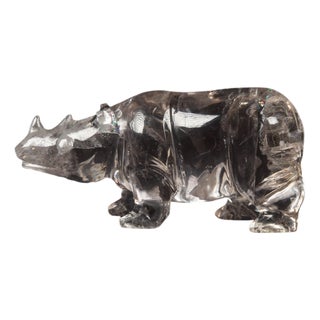 Exceptional Large Hand Carves Rock Crystal Rhino For Sale