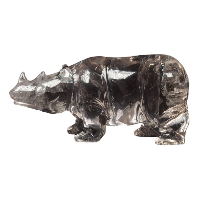 Exceptional Large Hand Carves Rock Crystal Rhino For Sale