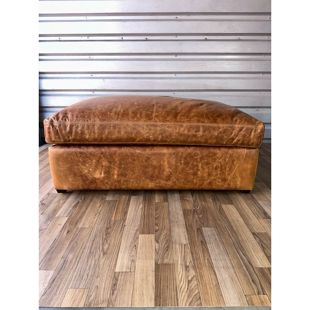 Chestnut Restoration Hardware English Classic Leather Ottoman For Sale - Image 8 of 9