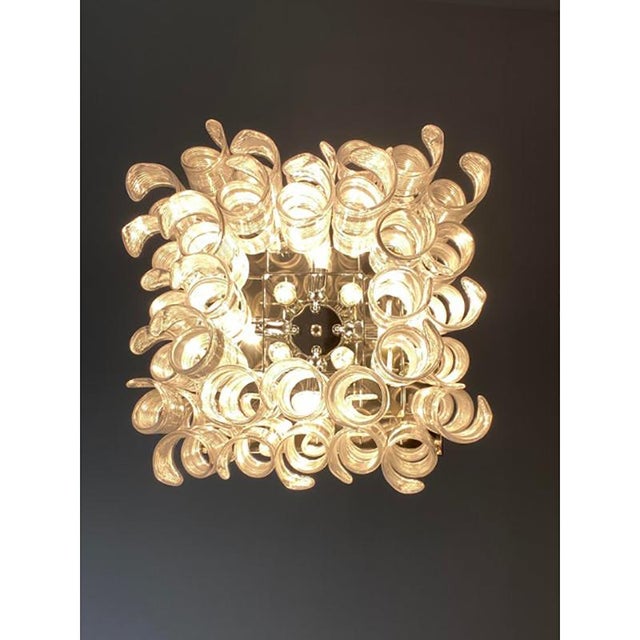 Contemporary Trasparent and White Ricci-Curles Murano Glass in Mazzega Style Squared Flush Mount by Simoeng For Sale - Image 3 of 9