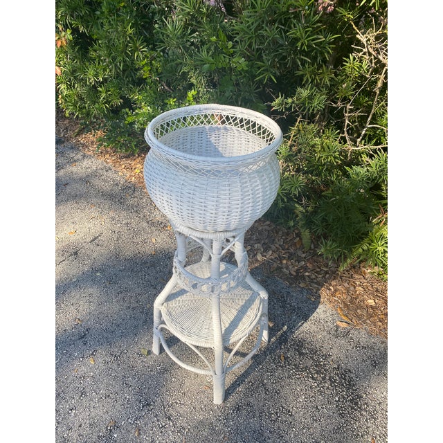 Tall White Wicker Boho Chic Plant StandSet Chairish