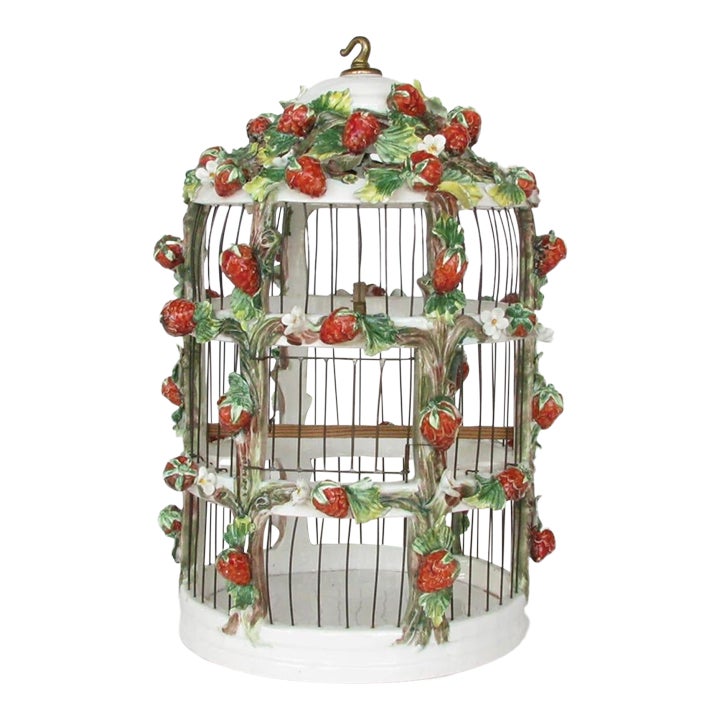 Vintage Capodimonte Style Italian Ceramic Decorative Aviary / Bird
