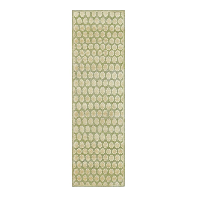 Contemporary Block Print Floral Natural Silk Runner by Rug & Kilim, India For Sale