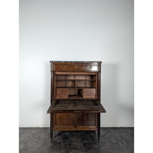 Louis XVI Mahogany Secretary Topped with a Ste Anne Marble Slab For Sale - Image 3 of 12