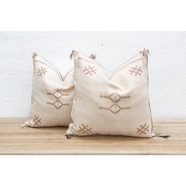 Tribal Pair of Amber Clay Large Silk Rug Pillows For Sale - Image 3 of 8