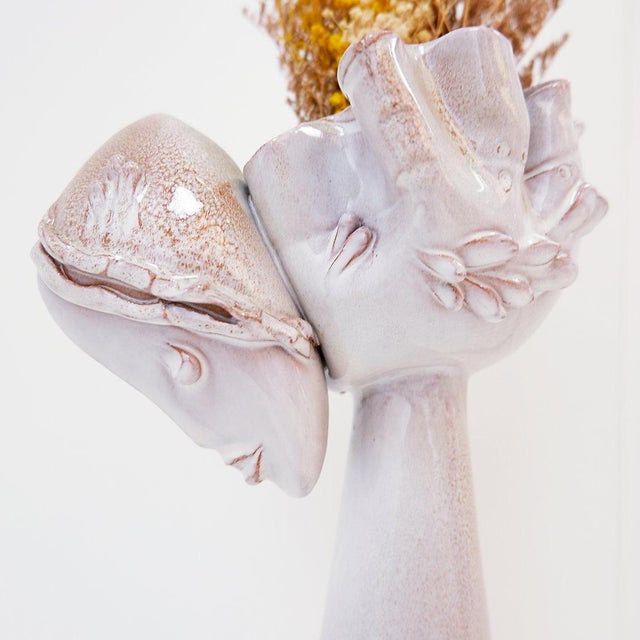 Sculpture Female Face Flower Vase in Ceramic For Sale - Image 15 of 18