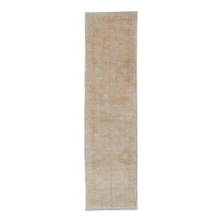 Long Oushak Runner With Subdued Design and Neutral Color Palette For Sale
