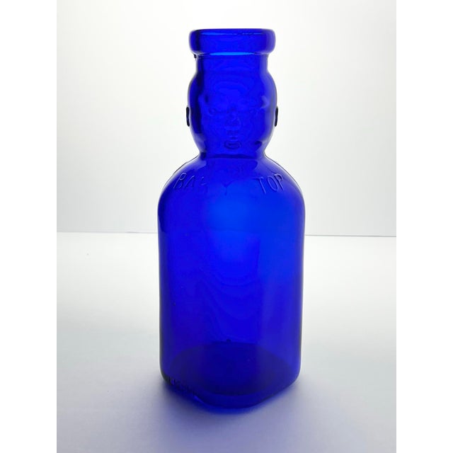 American 1930s Vintage Brookfield “Baby Top, Face” Cobalt Blue Glass Bottle For Sale - Image 3 of 11