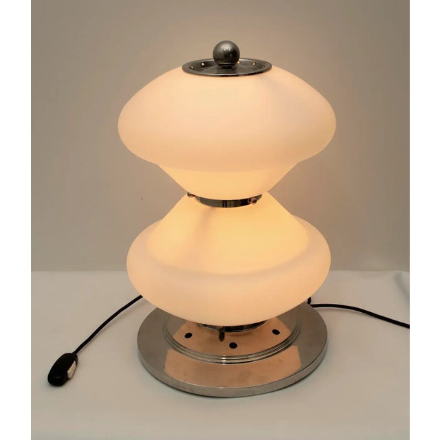 Mid-Century Italian Steel & Murano Glass Table Lamp from Mazzega, 1960s, in Very Good conditions. Designed 1960 to 1969...