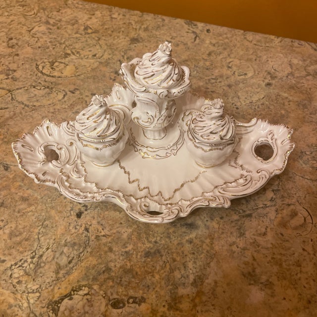 Antique Late 19th Century Gilt Porcelain Inkwell For Sale - Image 6 of 6