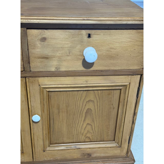 Brown Antique Pine Cupboard With Two Drawers and Porcelain Knobs From England For Sale - Image 8 of 18