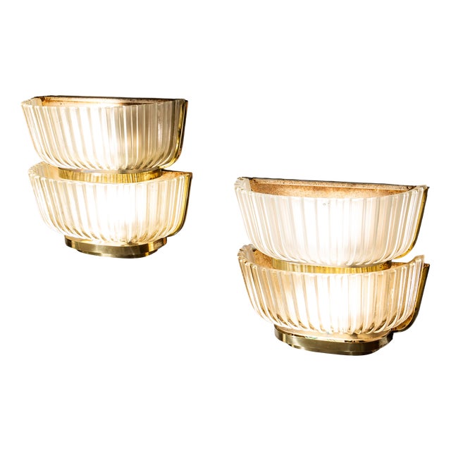 Art Deco Glass Wall Lights attributed to Archimede Seguso, Italy, 1940s, Set of 2 For Sale