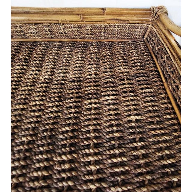 Mid-Century Modern Vintage Palm Beach Chic Oversized Bamboo Folding Butler's Tray Cocktail Table With Rope Detail For Sale - Image 3 of 9