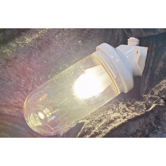 Art Deco Wall Lamp with Porcelain Base and Teardrop-Shaped Glass Shade, 1930s For Sale - Image 3 of 9
