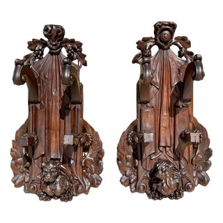 Neo-Renaissance Wall Coat Racks in Walnut, Set of 2 For Sale