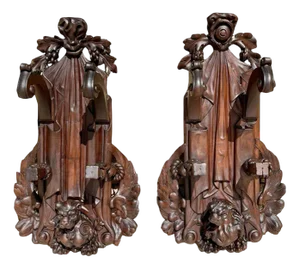 Neo-Renaissance Wall Coat Racks in Walnut, Set of 2